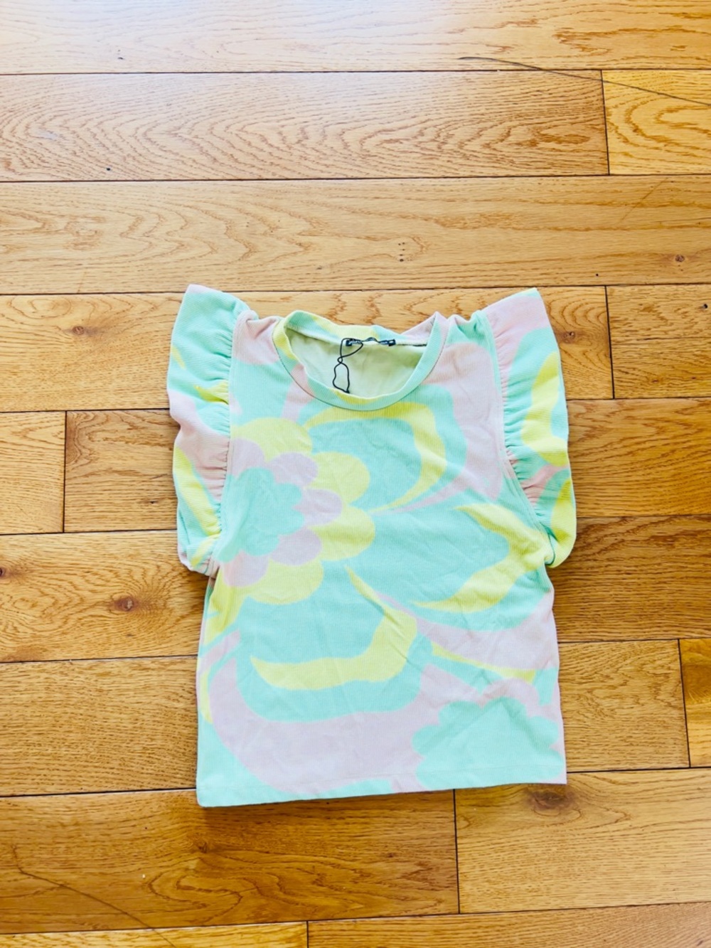 Zara Pastel Floral Flutter Sleeve Top - Mint, Yellow, Pink